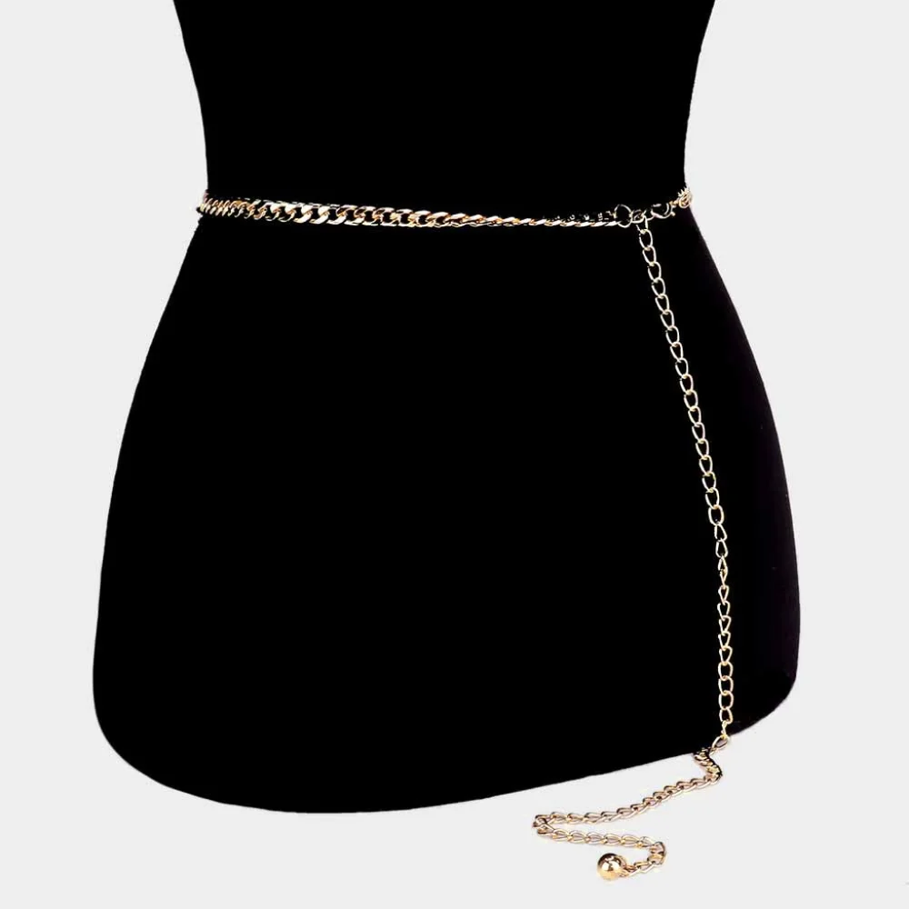Gold Lionhead Medallion Chain Link Pendant Belt
